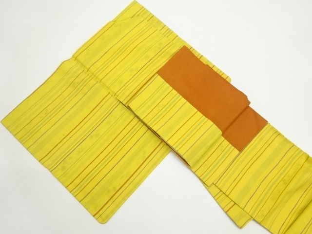 横段に菊笹模様織り出し手織り節紬着物・名古屋帯セット